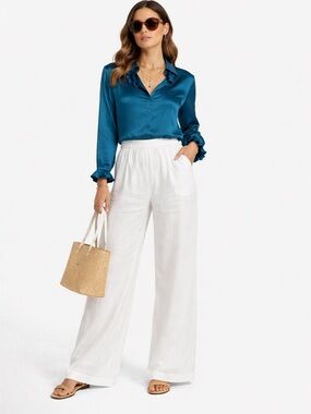 PENDLETON VTG 90’s Silk Button Down Ruffle Blouse Coastal Preppy Size‎ 12 Petite